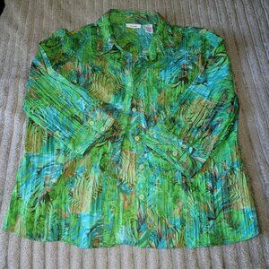 Ms Lee Shirt Women's XL Green 3/4 Sleeve Button Up Business Casual Shirt